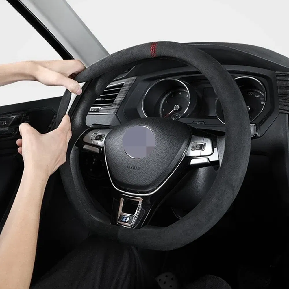 Color Name: Orange - 38cm Suede Leather Car Steering Wheel Cover Wear-Resistant For BMW E90 F01 F06 F10 F15 F16 F20 F21 F25 F26 F30 F32 F82 M3 G20 X5