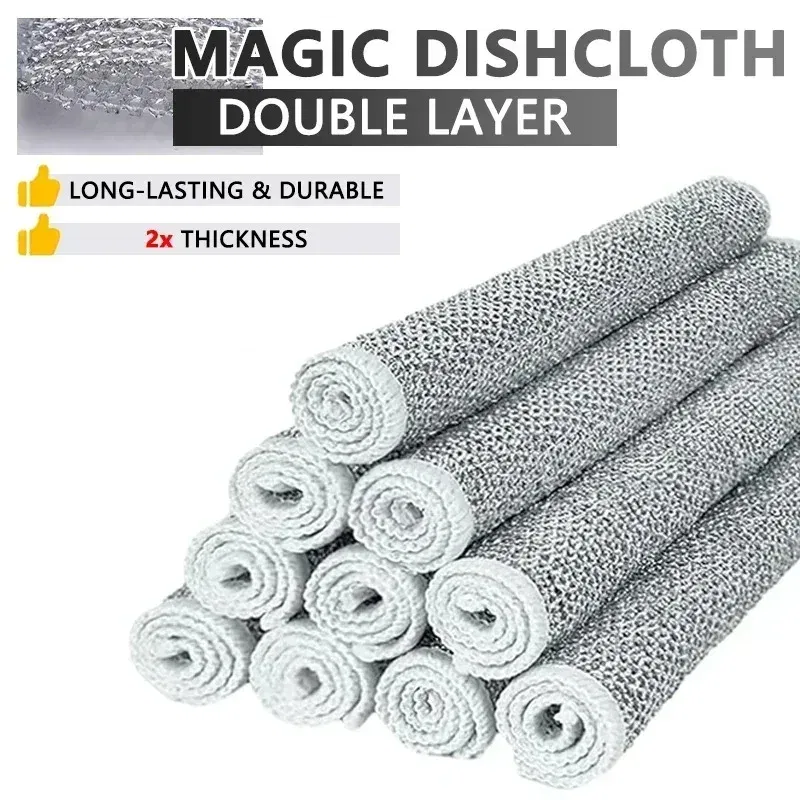 Color: Blue, Specification: 10pcs - Magic Cleaning Cloth Multipurpose Wire Miracle Cleaning Cloth Innovative Dishwashing Net Hand Towel for Kitchen Dishwashing Grid