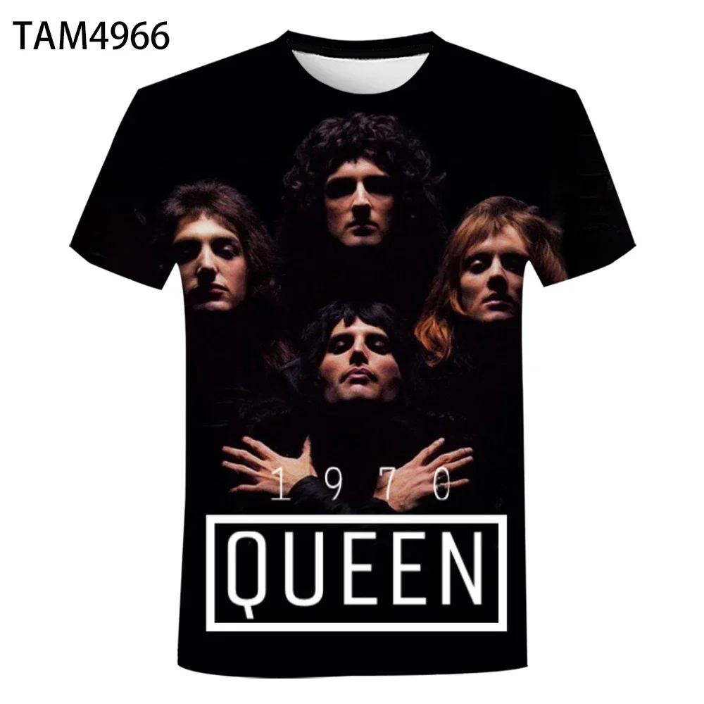 Color: Gold, Size: XXL - New British Rock Band Queen 3D Printed Men Women T-shirt Casual Short Sleeve Oversized Tees Tops Fashion Punk O-Neck Clothing