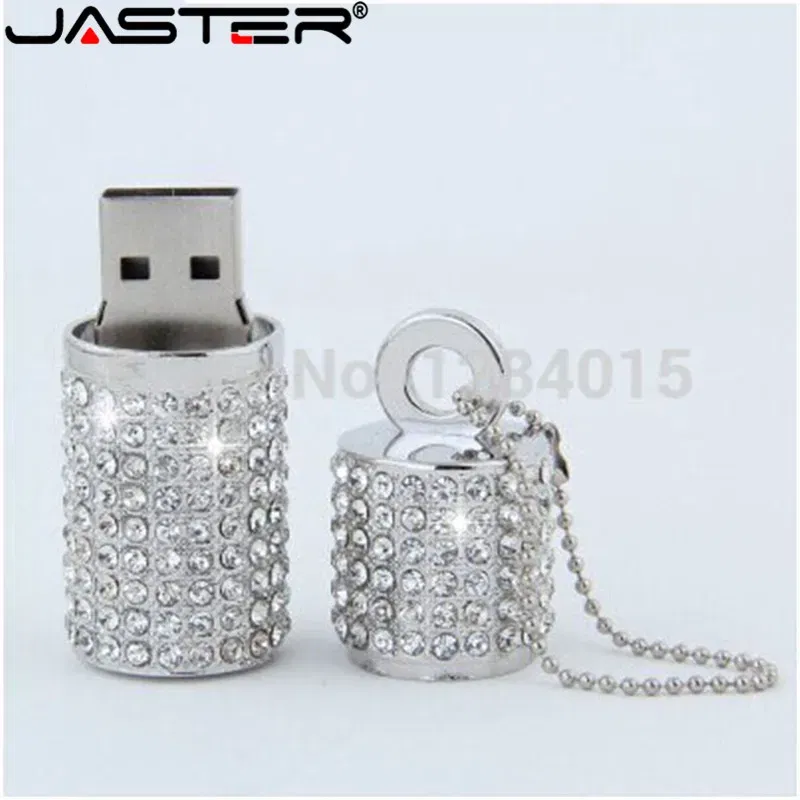 Color: Pink, Capacity: 16GB - JASTER Crystal cylindrical USB Flash Drive  fashion metal diamond pen driveu disk pendrive 4GB 8GB 16GB 32GB 64GB memory stick