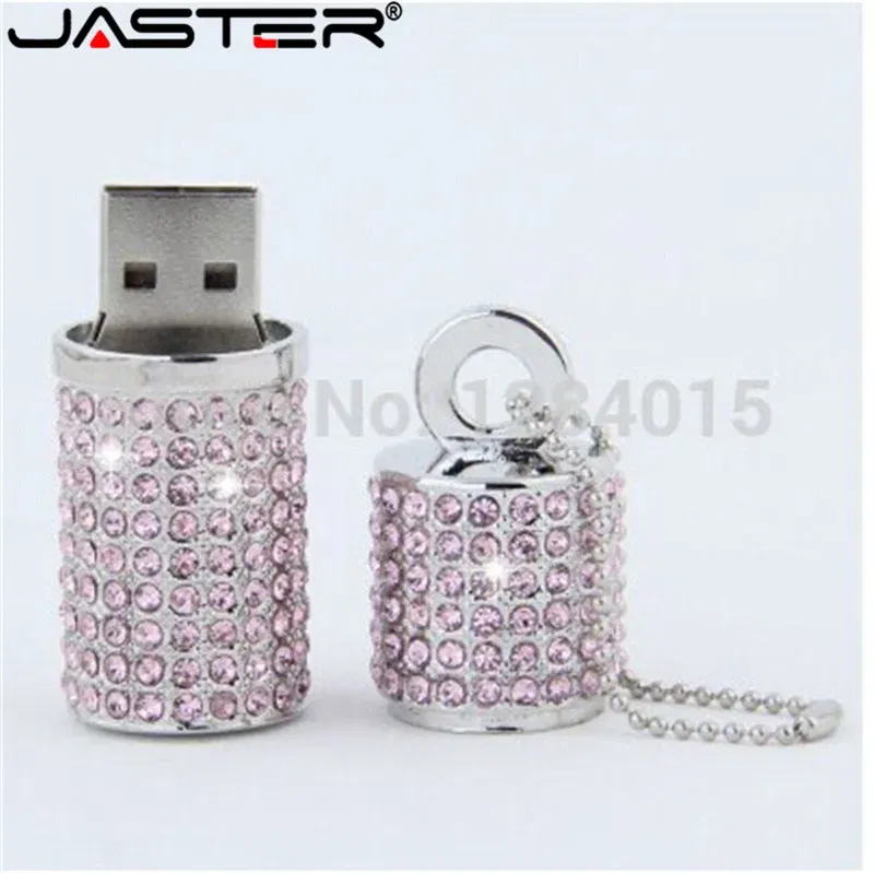 Color: Pink, Capacity: 16GB - JASTER Crystal cylindrical USB Flash Drive  fashion metal diamond pen driveu disk pendrive 4GB 8GB 16GB 32GB 64GB memory stick