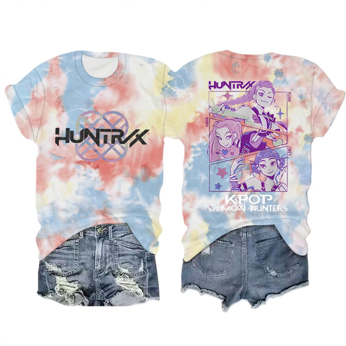 Color: Pink, Size: XS?€old?‰ - Movie Characters T-shirt Tops Tie-dye Men's Women's Clothing Round Neck Short Sleeve T-shirt Street Style T-shirts