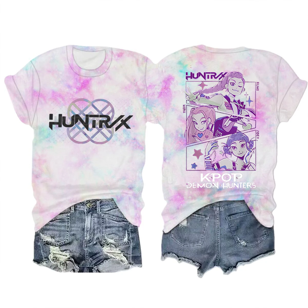Color: Pink, Size: XS?€old?‰ - Movie Characters T-shirt Tops Tie-dye Men's Women's Clothing Round Neck Short Sleeve T-shirt Street Style T-shirts