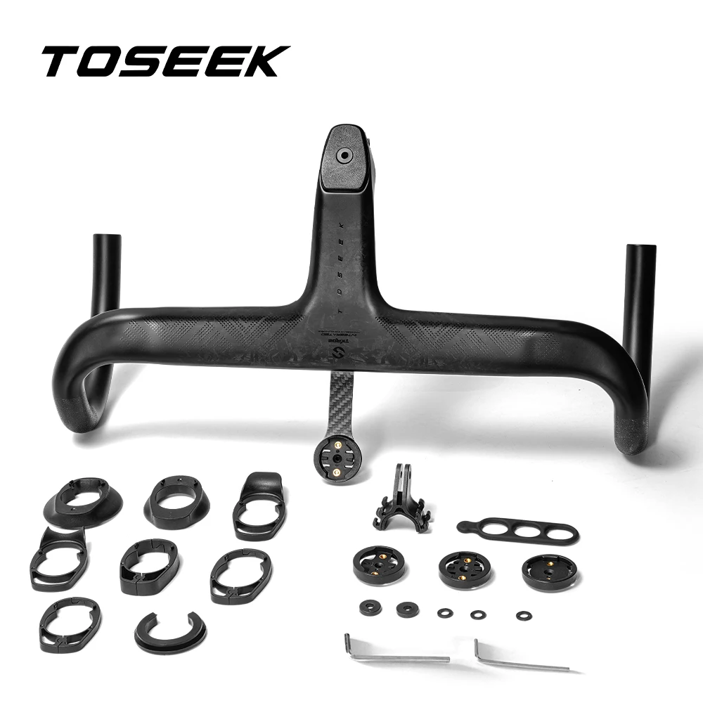 Color: Red - TOSEEK Carbon Handlebar Road Carbon handlebar Drop bar T800 Carbon Integrated Handlebar Di2 Bicycle Accessories Carbon Drop bar