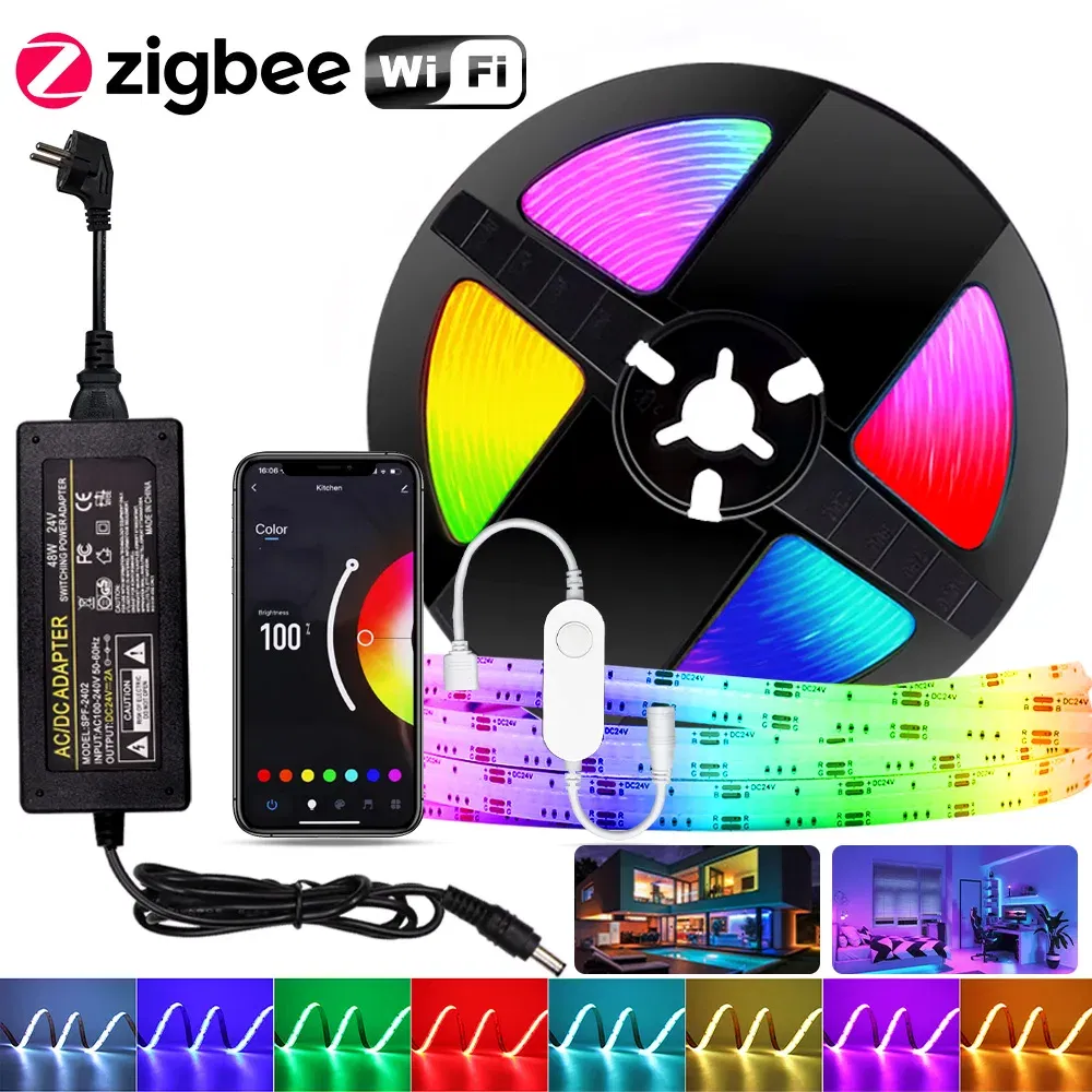 Emitting Color: Emitting Color8, Color: Yellow, Length: 3m, Ships From: CHINA - FOB RGB LED Strip 12V 24V 768 LEDs/M Flexible Colorful Lamp Band High Density Flex LED Tape Light Dimmable Linear Ribbon 3M 5M