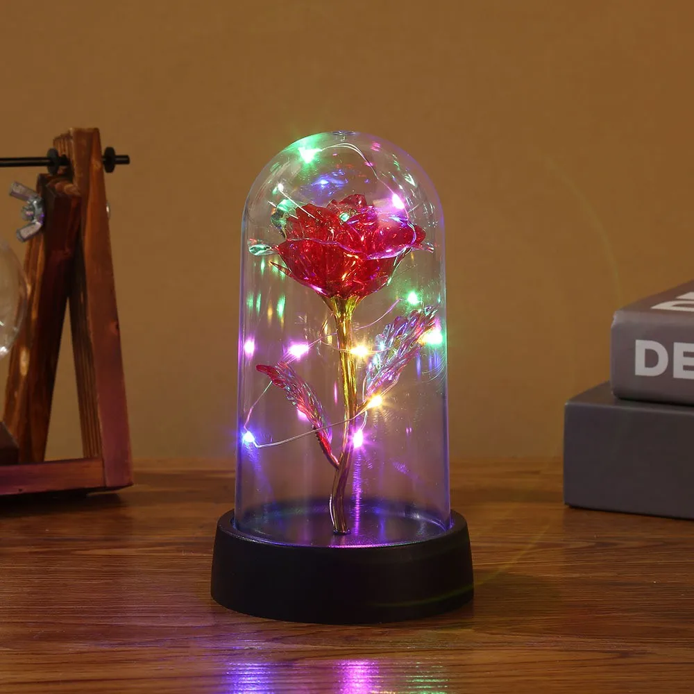 Color: black - 1pc Hot LED Enchanted Galaxy Rose Eternal Beauty Rose With Fairy Lights in Dome for Valentine's Day Wedding Party Mother's Day