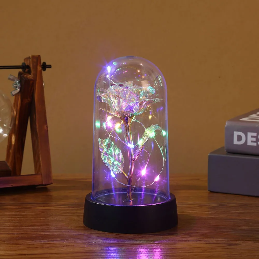 Color: black - 1pc Hot LED Enchanted Galaxy Rose Eternal Beauty Rose With Fairy Lights in Dome for Valentine's Day Wedding Party Mother's Day