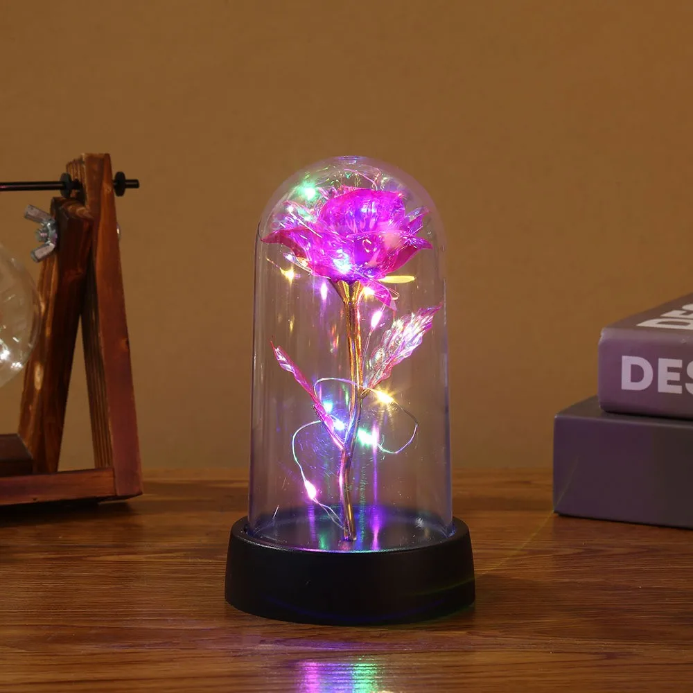 Color: black - 1pc Hot LED Enchanted Galaxy Rose Eternal Beauty Rose With Fairy Lights in Dome for Valentine's Day Wedding Party Mother's Day