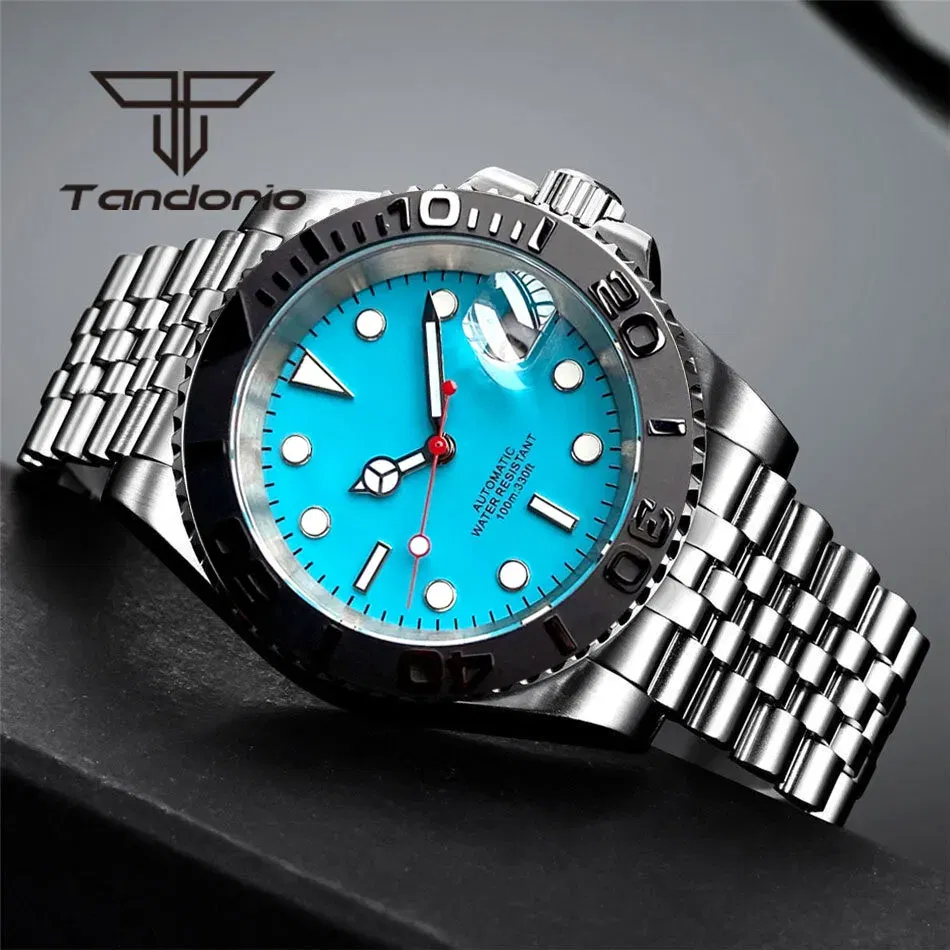 Color: Pink, Size: Option 1 - Tandorio NH35A Date Display Blue Sterile Dial Sapphire Glass 40mm 20Bar Stainless Steel Automatic Men's Watch Rotating Bezel