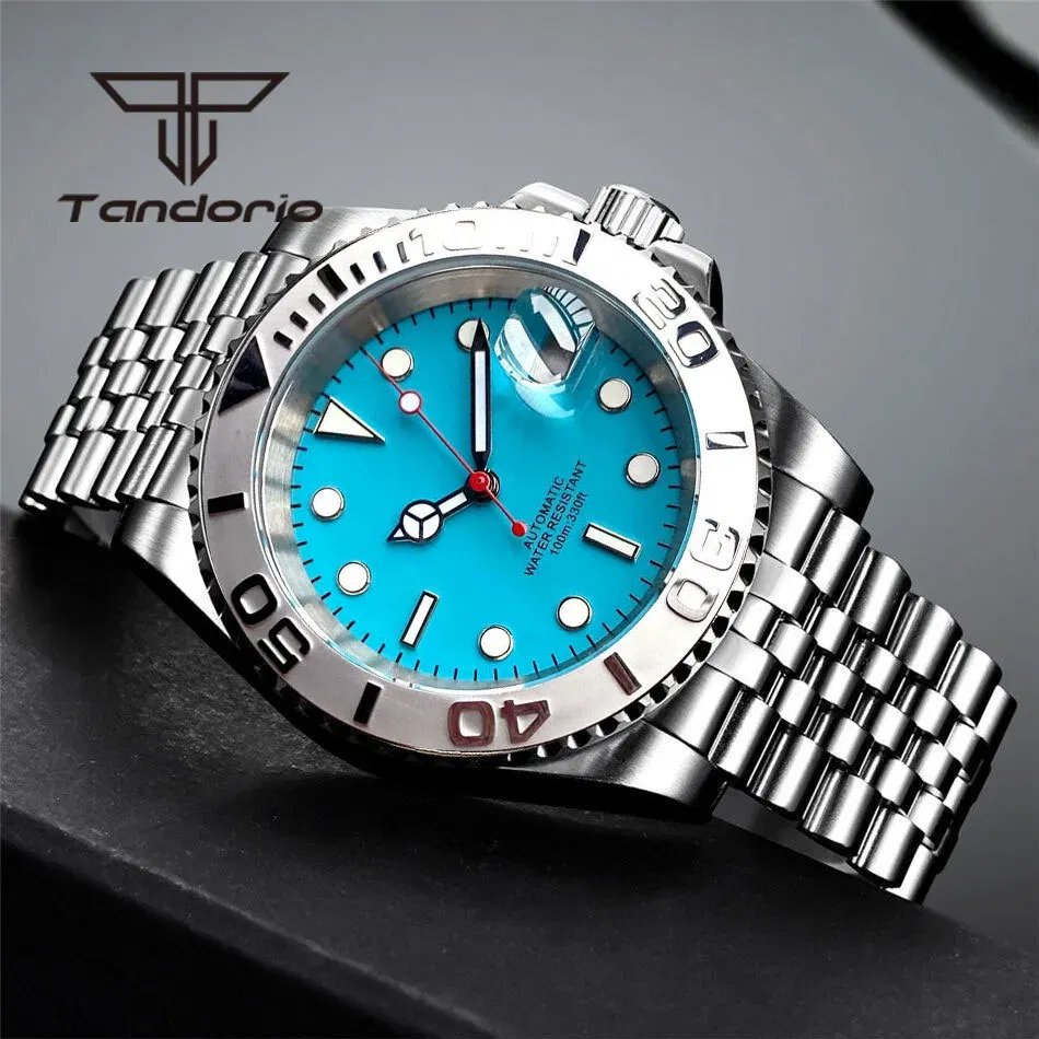 Color: Pink, Size: Option 1 - Tandorio NH35A Date Display Blue Sterile Dial Sapphire Glass 40mm 20Bar Stainless Steel Automatic Men's Watch Rotating Bezel
