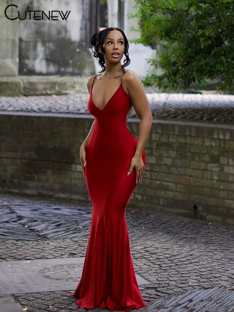 Color: black, Size: XS - Nibber Red Shiny Spaghetti Strap Maxi Dress Women Solid Sexy Backless Ruched Cleavage Body-shaping Robe Lady Hipster Streetwear