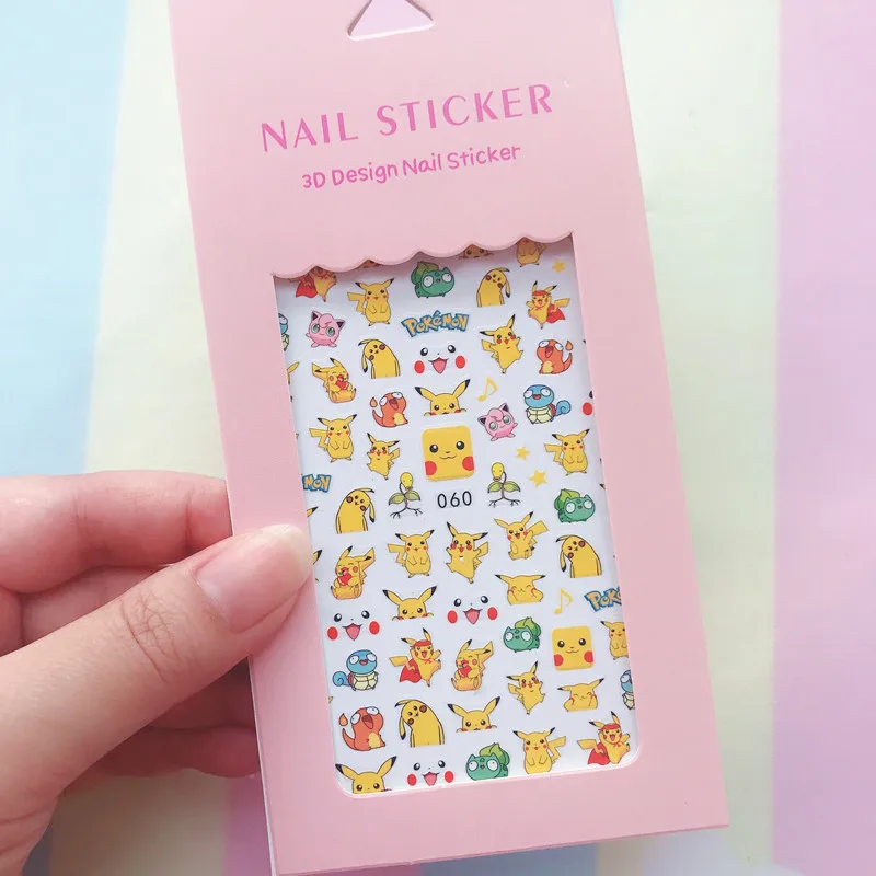 Color: Pink Bronze - 1PCS Hello Kitty 3D Nail Stickers Press on Nails Mickey Mouse Donald Duck Stitch Cartoon Stickers Nail Art Decoration
