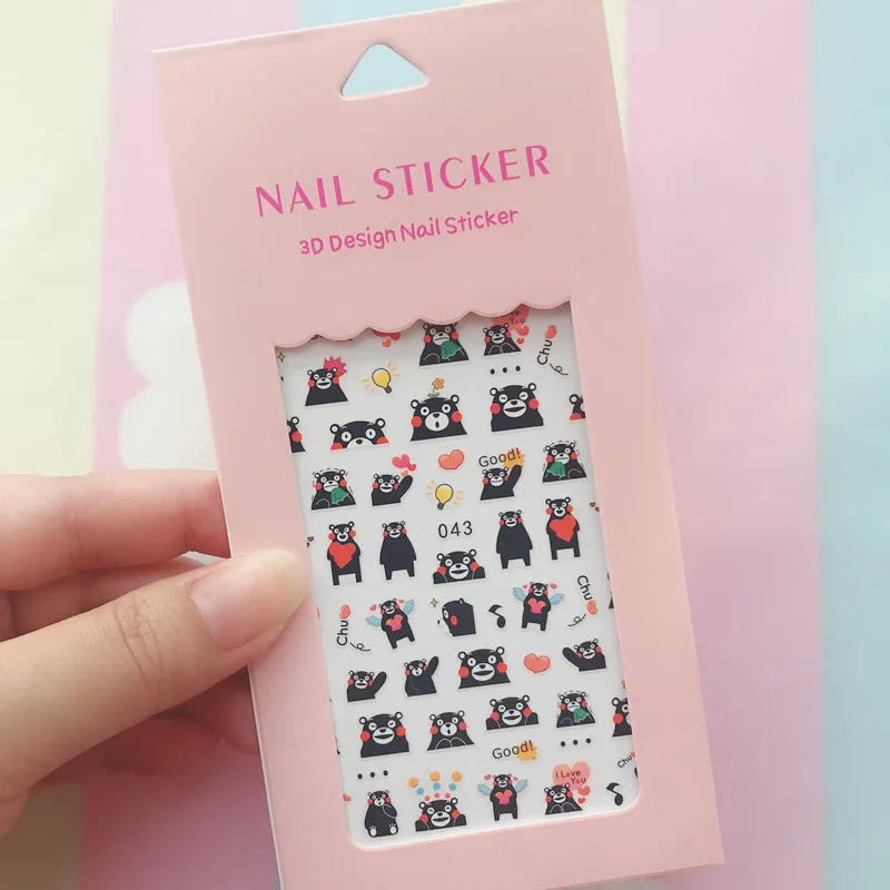 Color: Pink Bronze - 1PCS Hello Kitty 3D Nail Stickers Press on Nails Mickey Mouse Donald Duck Stitch Cartoon Stickers Nail Art Decoration