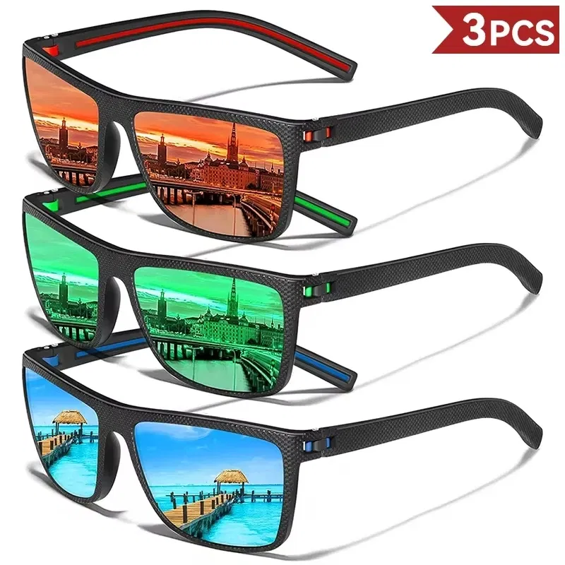 Lenses Color: Gradient Gray - 2/3PCS Amazing Men Polarized Sunglasses Unisex UV400 Glasses Fishing Goggles Outdoor Sport Eyewear  for Driving Fishing Cycling