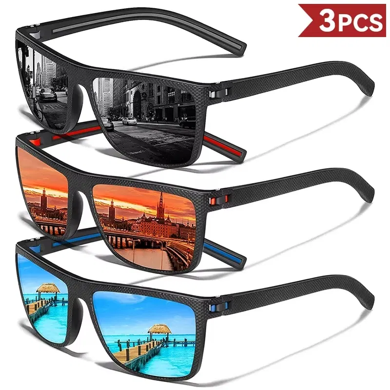 Lenses Color: Gradient Gray - 2/3PCS Amazing Men Polarized Sunglasses Unisex UV400 Glasses Fishing Goggles Outdoor Sport Eyewear  for Driving Fishing Cycling