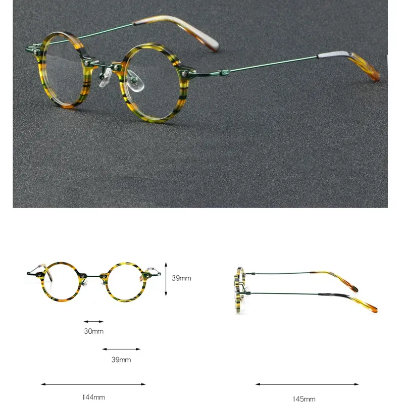 Frame Color: green, Eye Prescription: +450 - VCKA Anti-blue Discolor Acetate+Titanium Myopia Glasses Frames Small Round Men Prescription Optical Women Eyewear -0.50 to -10.0