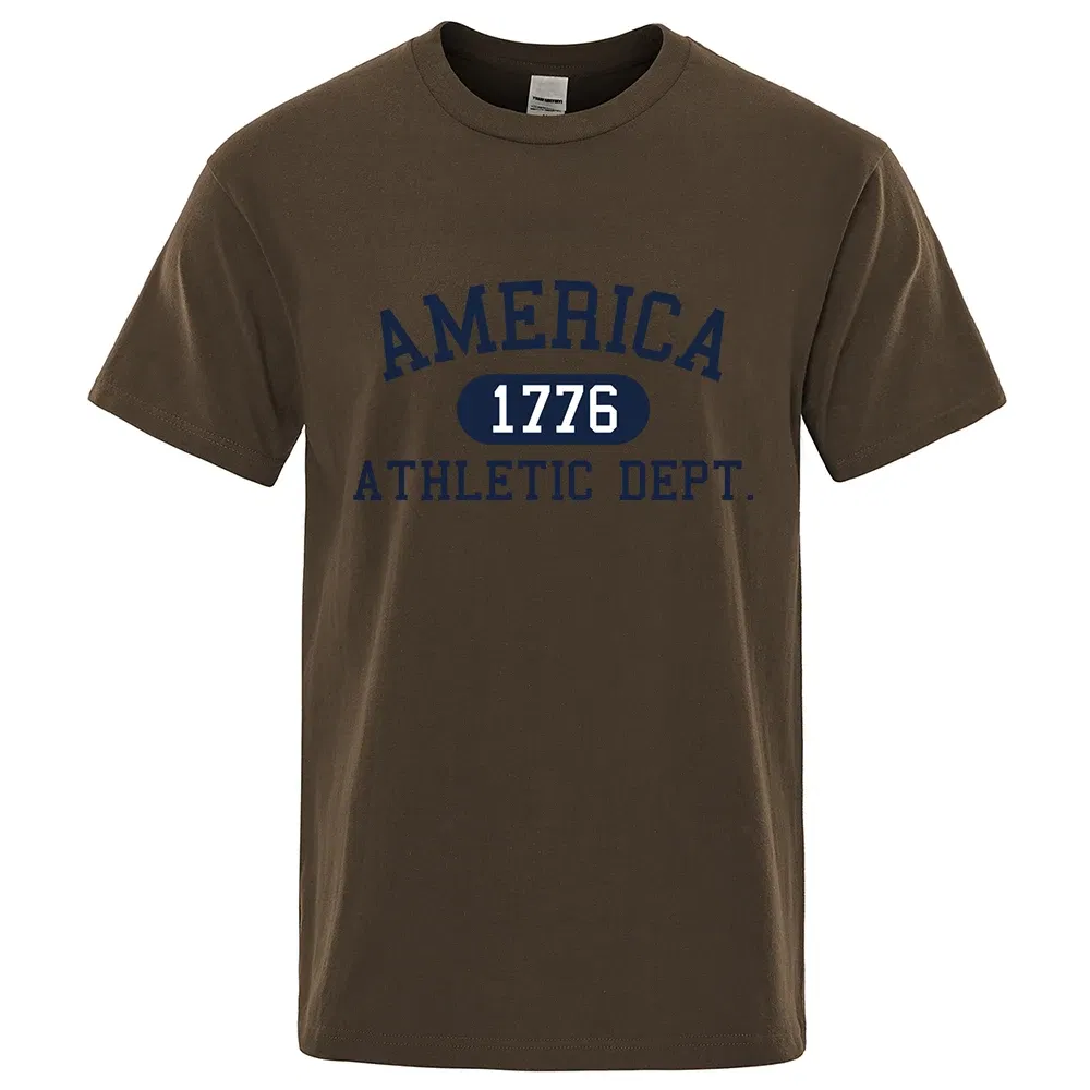 Color: Blue, Size: XXL - America 1776 Athletic Dept Letter Tshirt Man Fashion Tee Clothes Summer Luxury T-Shirt Hip Hop Breathable Cotton Tee Clothes