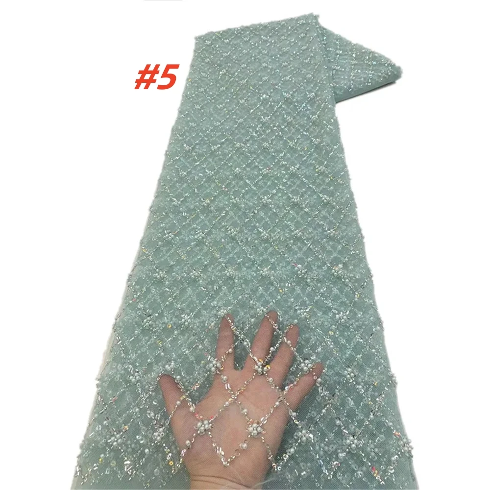 Color: Gold, Length: 1 yard, Width: 120cm - Gold African Sequins Lace Fabric 2025 High Quality French Nigerian Groom Lace Mesh Fabrics Beads For Sewing Dress Wedding Party