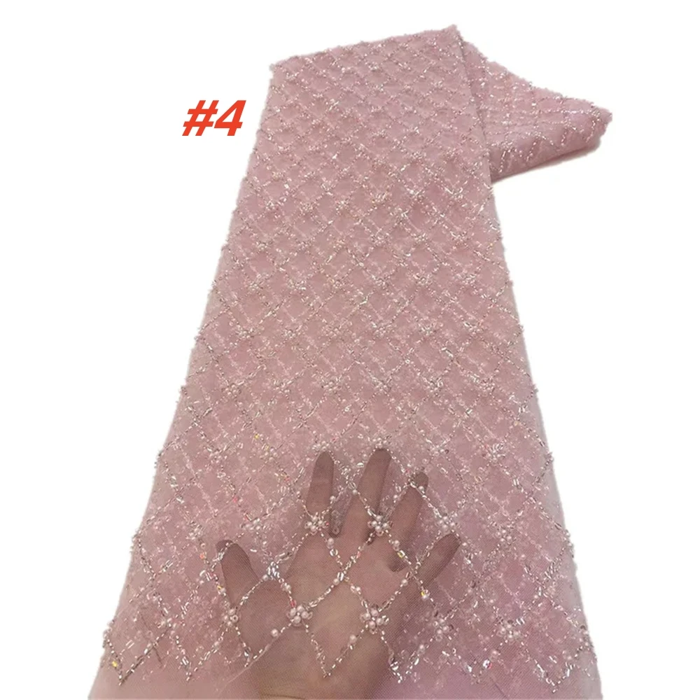 Color: Gold, Length: 1 yard, Width: 120cm - Gold African Sequins Lace Fabric 2025 High Quality French Nigerian Groom Lace Mesh Fabrics Beads For Sewing Dress Wedding Party