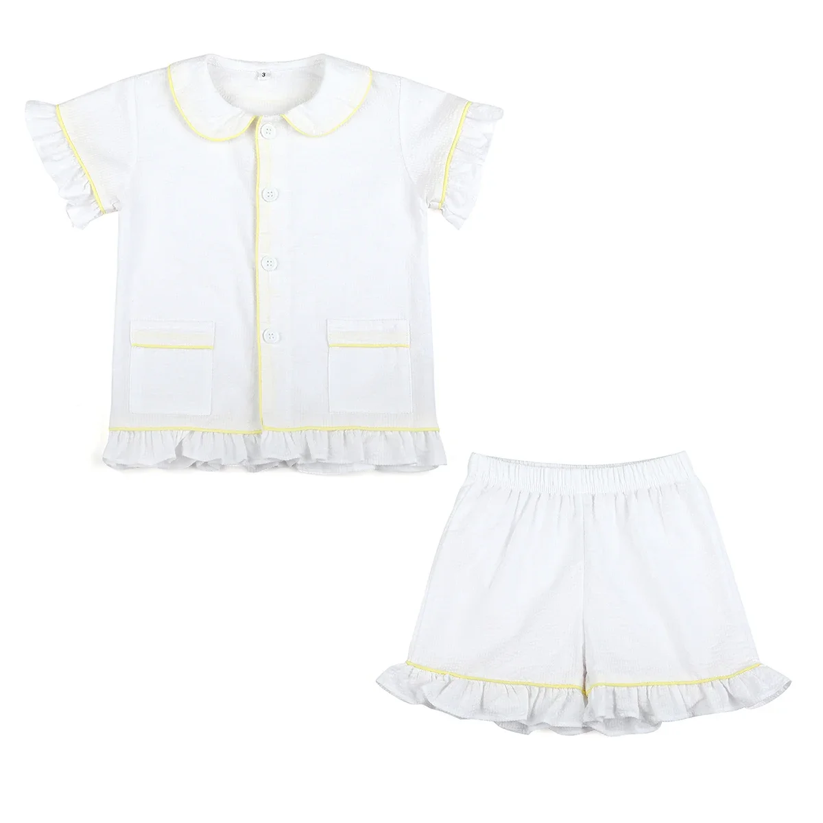 Color: SKY BLUE, Ships From: CHINA, Kid Size: 24M - Ruffkids 100% Cotton Summer Kids Pajamas Sleepwear Seersucker Striped Matching Pjs Boys Clothes Loungewear Girls Pyjamas Set