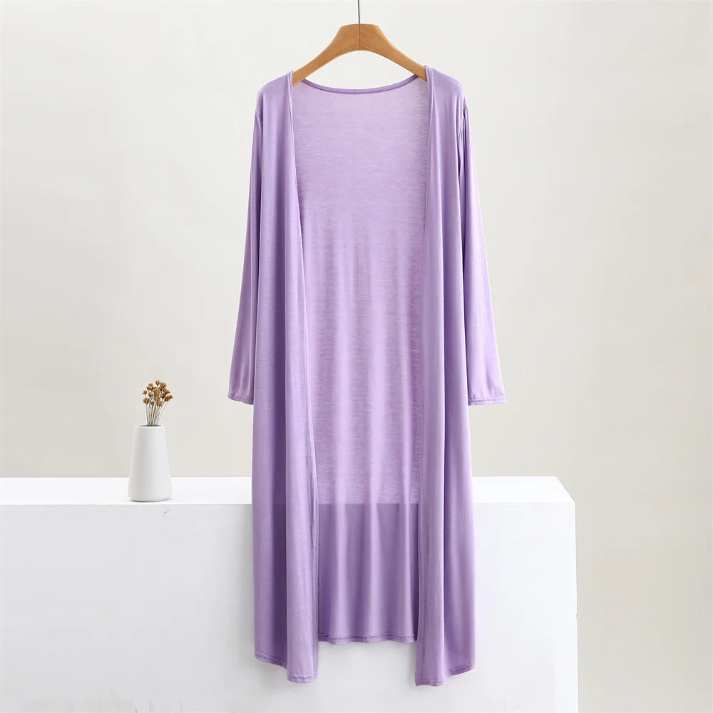 Color: GRAY, Size: One Size - Summer Autumn 12 Colors Women Modal Long Cardigan Female Cotton Sweater Cardigans Long Sleeve Women Casual Coat Ladies Outerwear