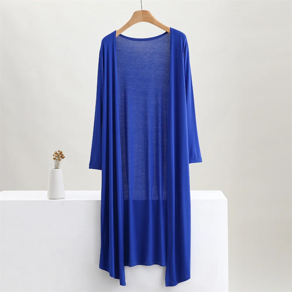 Color: GRAY, Size: One Size - Summer Autumn 12 Colors Women Modal Long Cardigan Female Cotton Sweater Cardigans Long Sleeve Women Casual Coat Ladies Outerwear