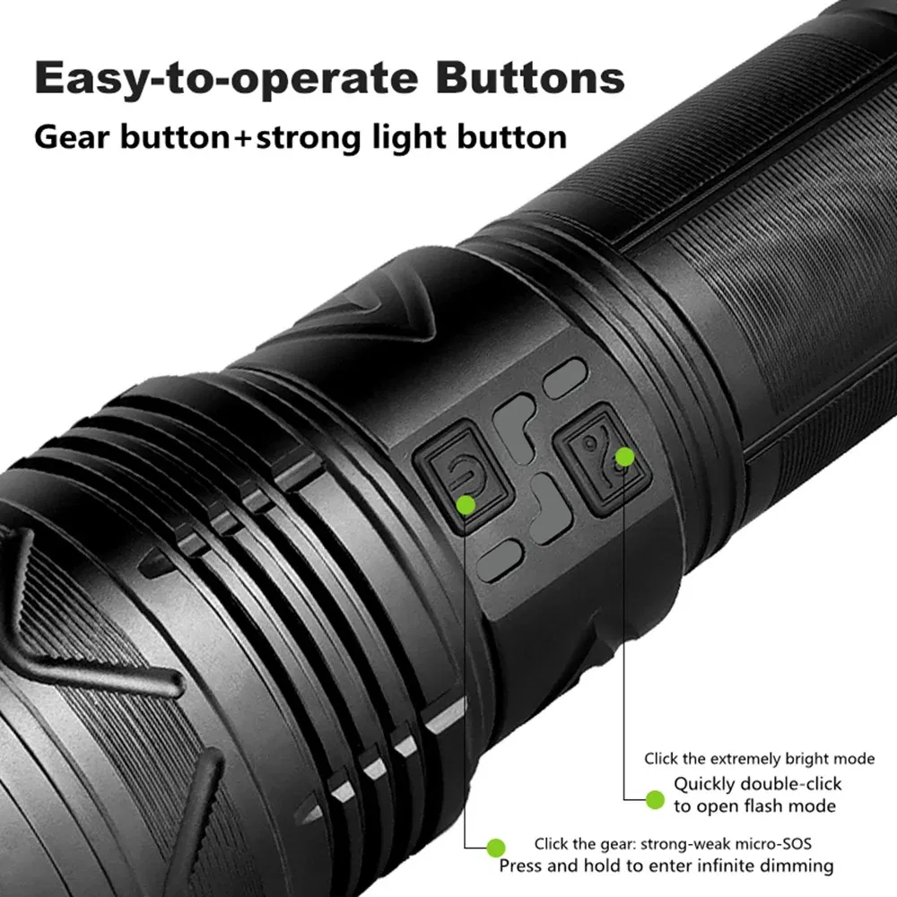 Emitting Color: changeable - High Power Tactical Rechargeable led flashlight long range very powerful Lantern 100W usb charging lamp Torch with indicator