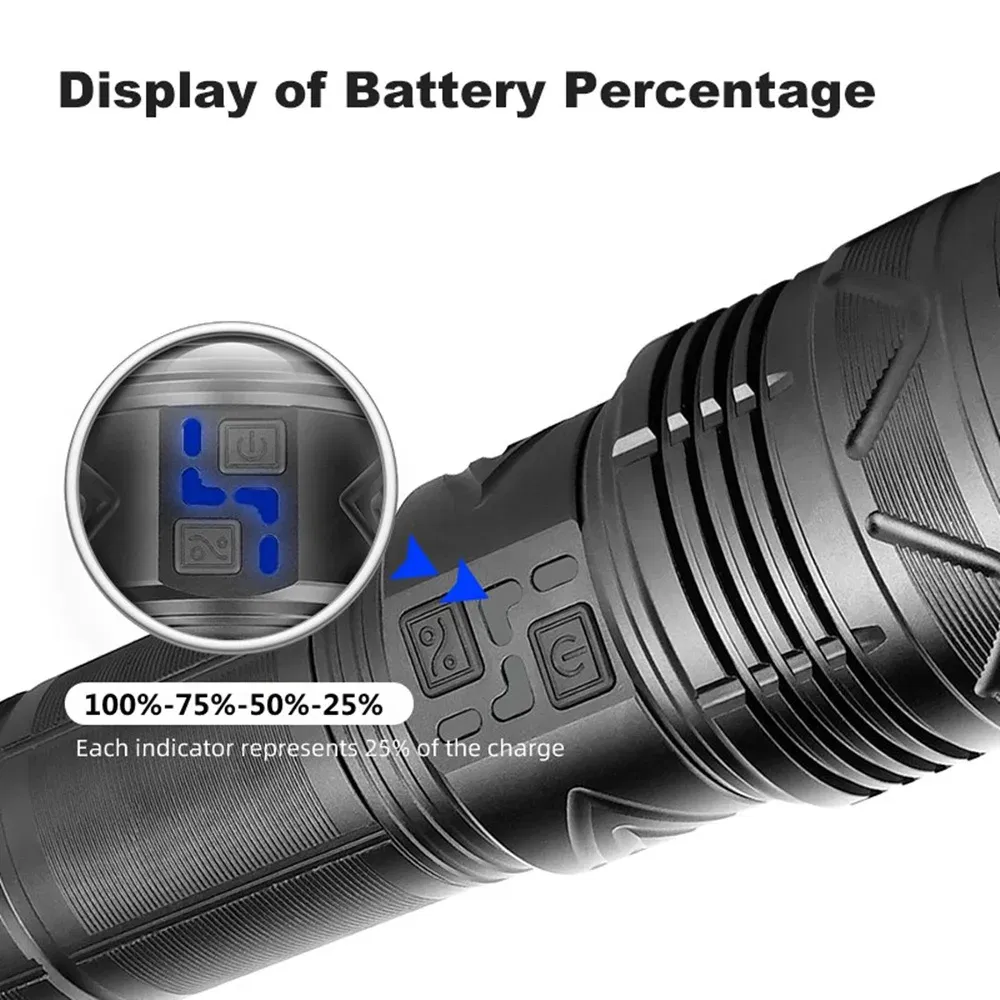 Emitting Color: changeable - High Power Tactical Rechargeable led flashlight long range very powerful Lantern 100W usb charging lamp Torch with indicator
