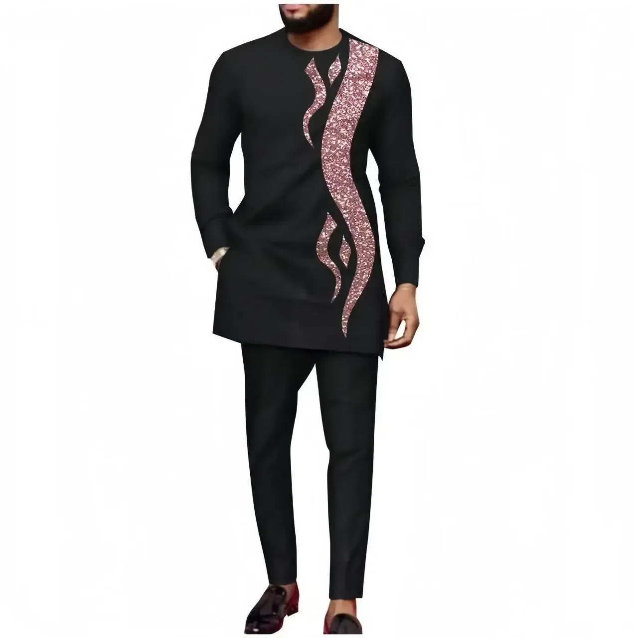 Color: Blue, Size: XXXL - 2024 New African Traditional Men's Set Elegant and Fashionable Men's Suit Casual Embroidery Two Piece Set Men's Suit Kaftan