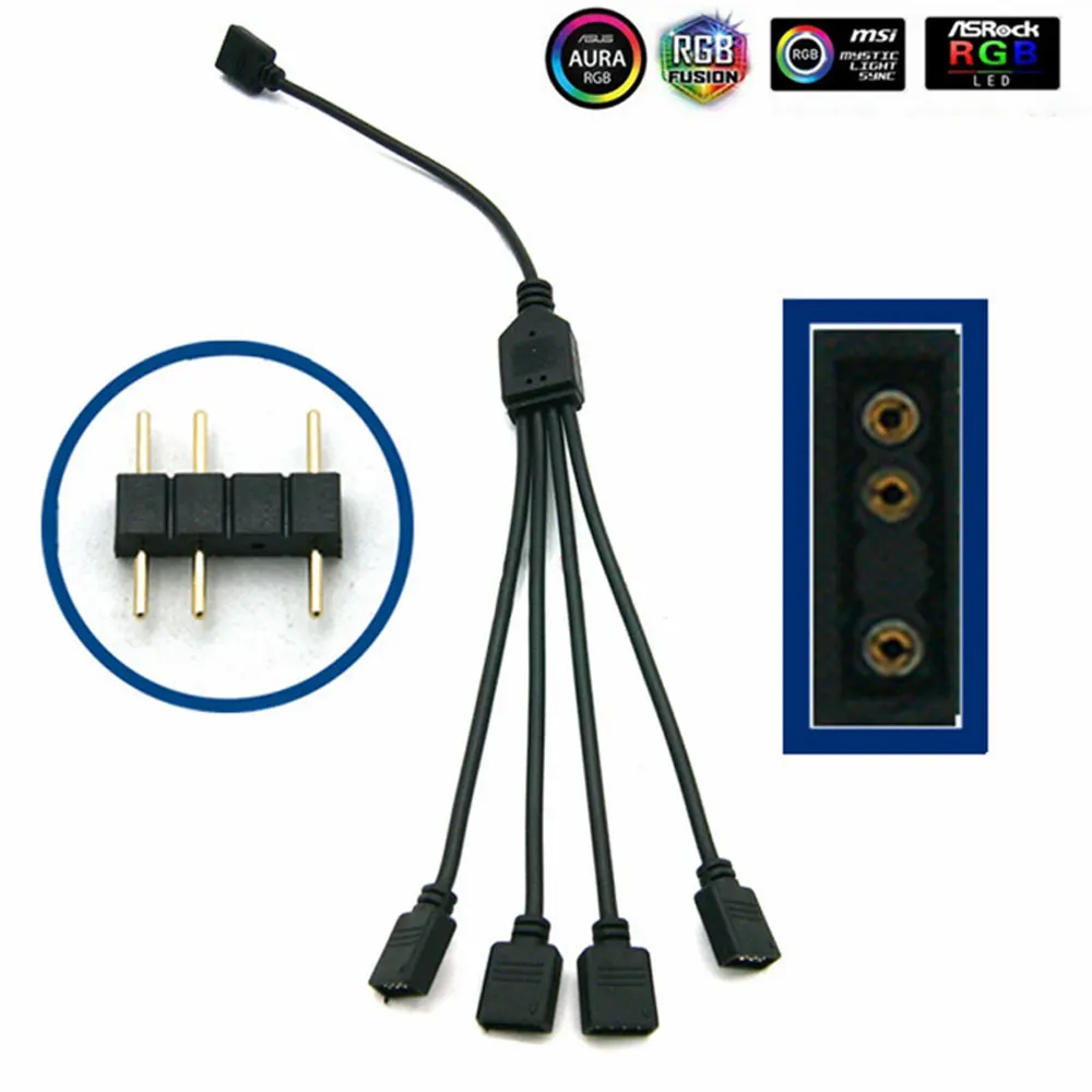 Color: WHITE, Ships From: CHINA - Angitu 3pin/4Pin RGB ARGB SYNC 1 to 1/2/3/4/5 Fan LED Stripe Extension Cable Motherboard Light Control Hub For M/B ASUS GIGABYTE