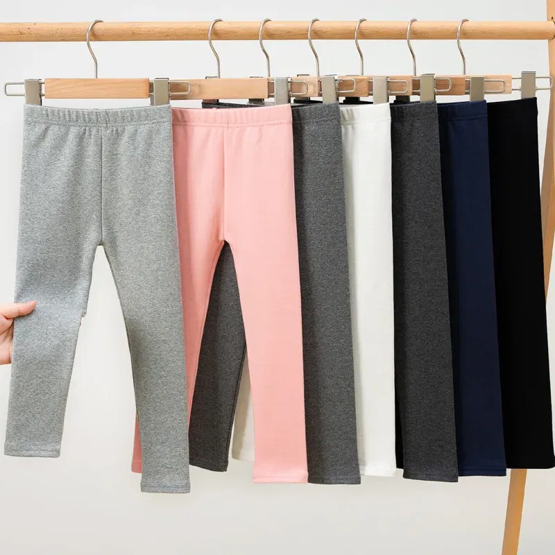 Color: SKY BLUE, Kid Size: 7 - Girls' Leggings Spring And Autumn Style 95 Cotton Female Baby Elastic Pants Children's Slim outer Wear Pants