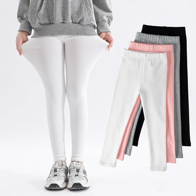 Color: SKY BLUE, Kid Size: 7 - Girls' Leggings Spring And Autumn Style 95 Cotton Female Baby Elastic Pants Children's Slim outer Wear Pants