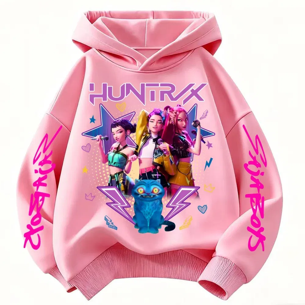 Color: Red, Kid Size: 4 - Demone Hunter Girl's Pink Hooded Streetwear Autumn Cute Anime Baby Pullover Kids Y2K Kawaii Long Sleeved T-shirt Casual Clothes