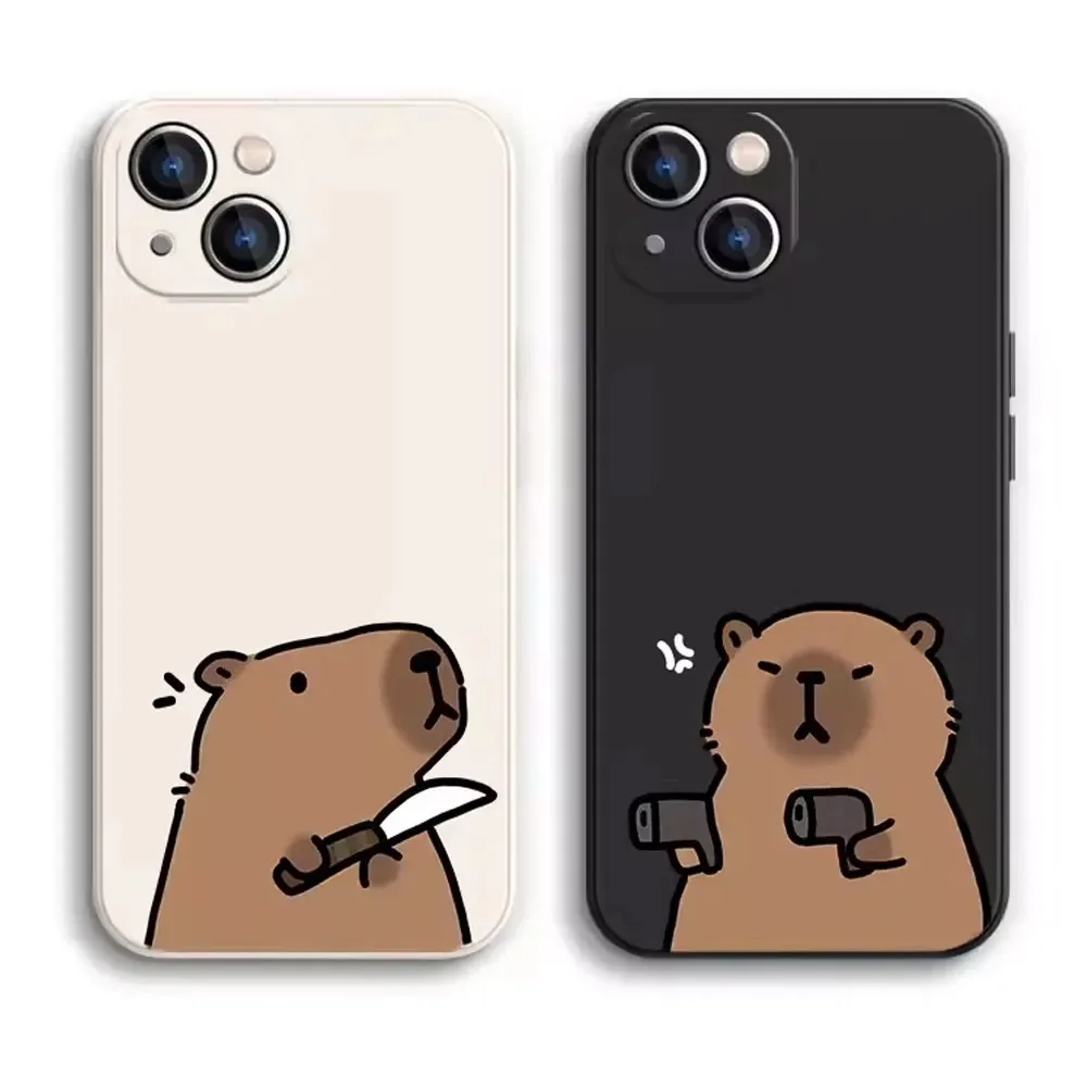 Color: black, Material: PU - Cartoon Animal Capybara Phone Case For Samsung Galaxy S10 S20 S21 S22 S23 S24 FE Plus Ultra Note 20 Couple Paired Silicone Cover