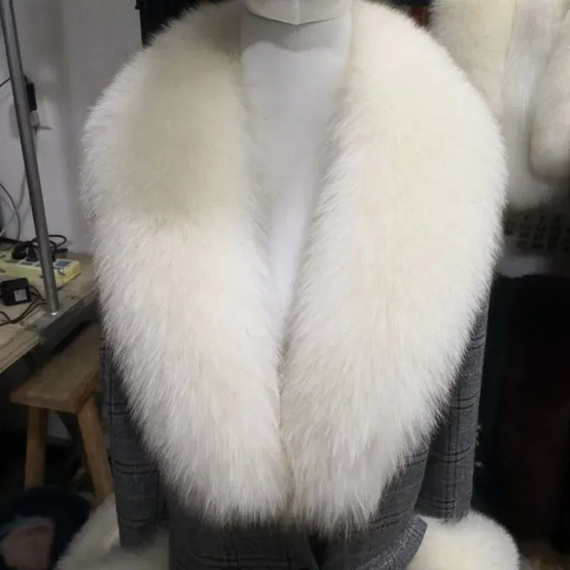Color: ROYAL BLUE, Size: XL - Winter Real Fox Fur Collar Woman Furry Natural Raccoon Fur Scarf Shawls Luxury Neck Warmer Wraps For Coat Fur Scarves Large Size