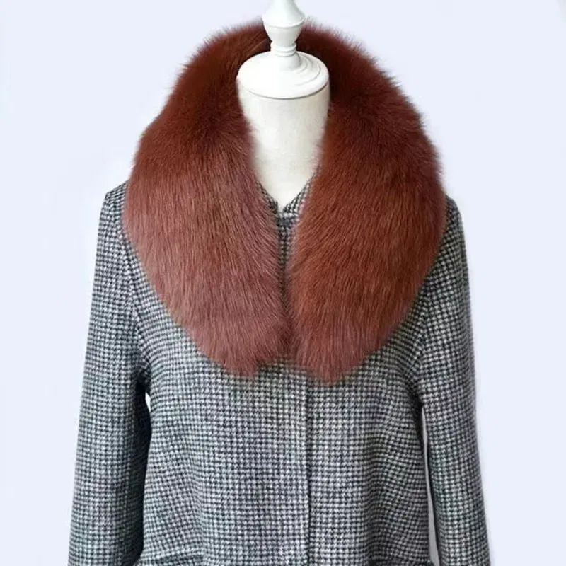 Color: ROYAL BLUE, Size: XL - Winter Real Fox Fur Collar Woman Furry Natural Raccoon Fur Scarf Shawls Luxury Neck Warmer Wraps For Coat Fur Scarves Large Size