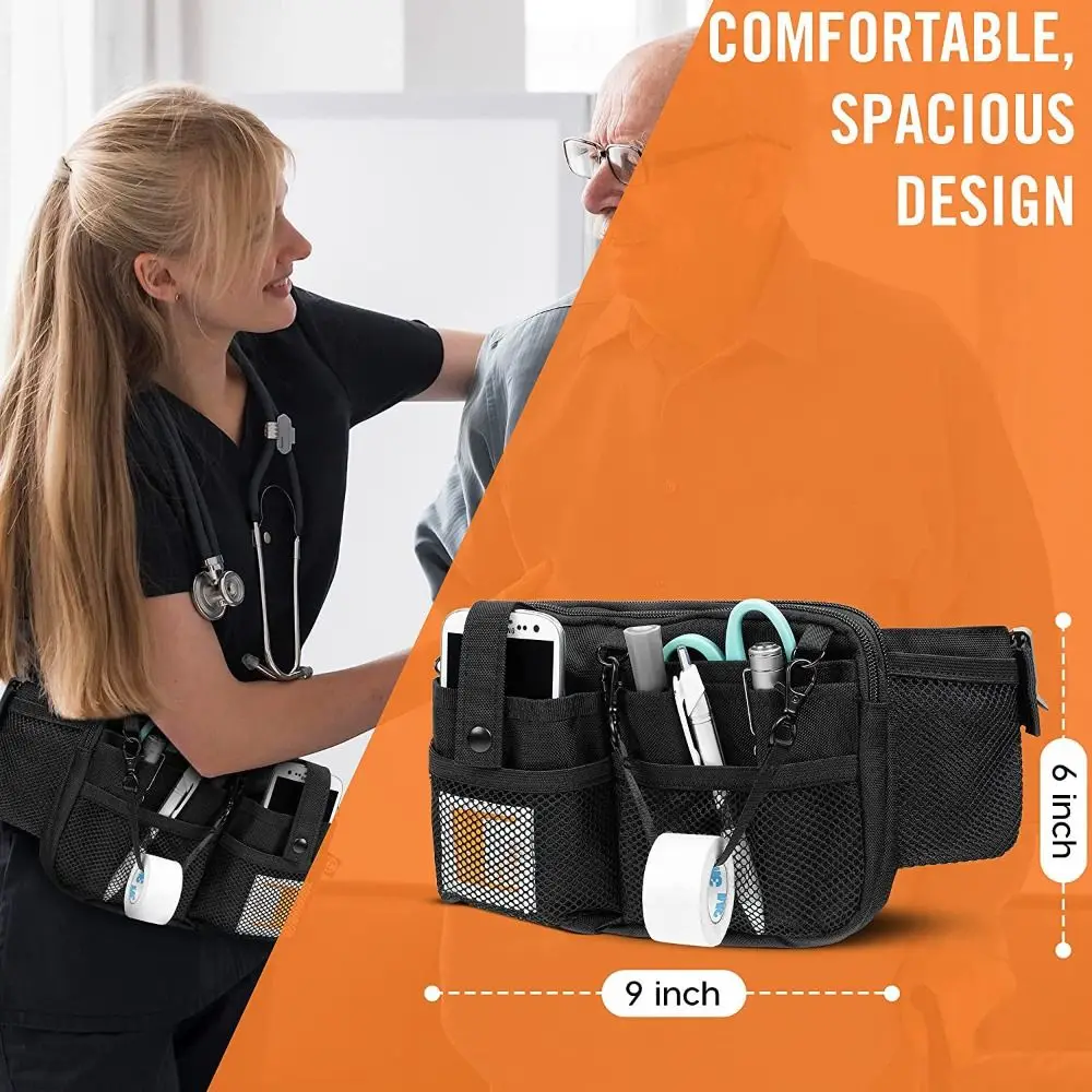 Color: Blue - Adjustable Nurse Fanny Pack Portable Large Capacity Polyester Nurse Pouch Waist Bag Multi Compartment Pocket Belt Organizer