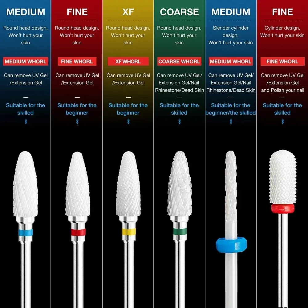 Color: Multicolor - Ceramic Carbide Nail Drill Bit Rotate Burr Milling Nail Cutter Bits Electric Drill Machine For Manicure Pedicure Tools