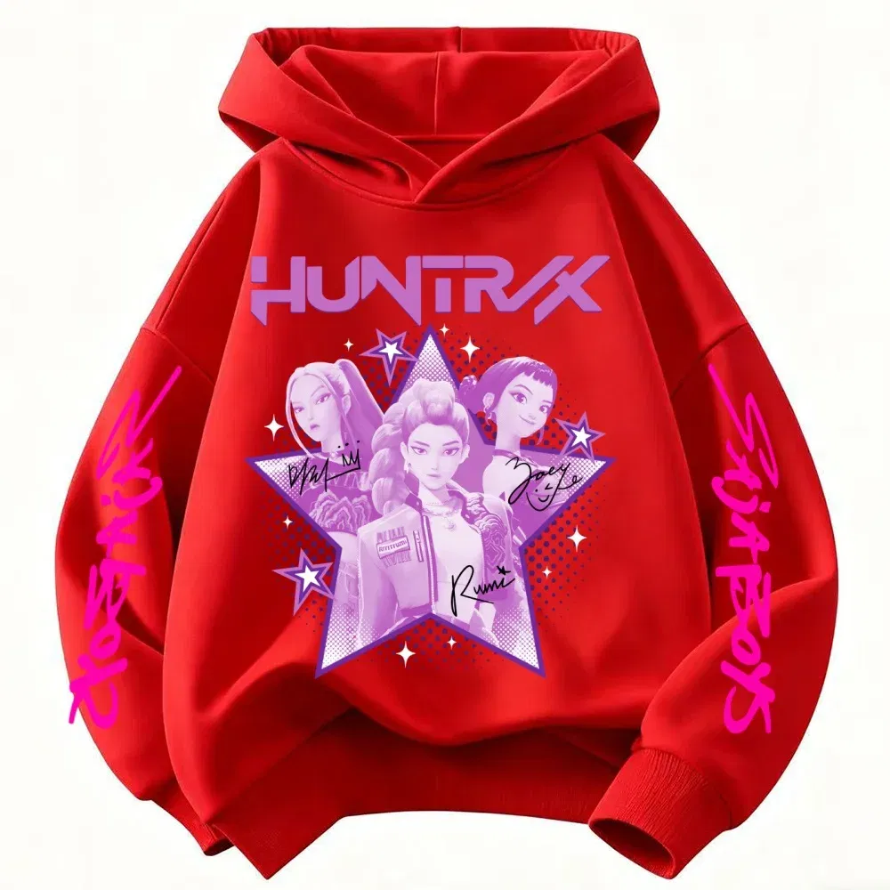 Color: Blue, Kid Size: 7 - KPop Demon Hunter Huntrix Children's Sweatshirt Autumn New Boys Girls Fashion Street Pullover Children's Clothing