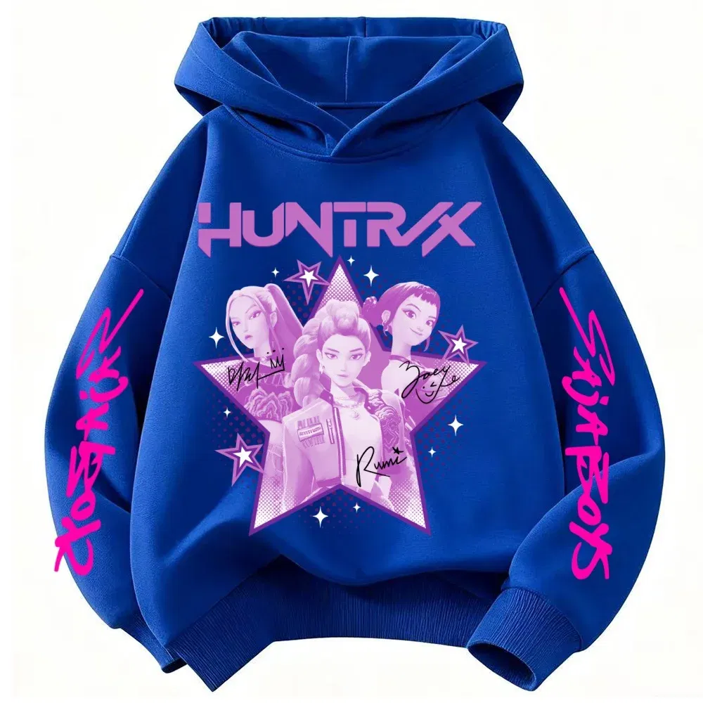 Color: Blue, Kid Size: 7 - KPop Demon Hunter Huntrix Children's Sweatshirt Autumn New Boys Girls Fashion Street Pullover Children's Clothing