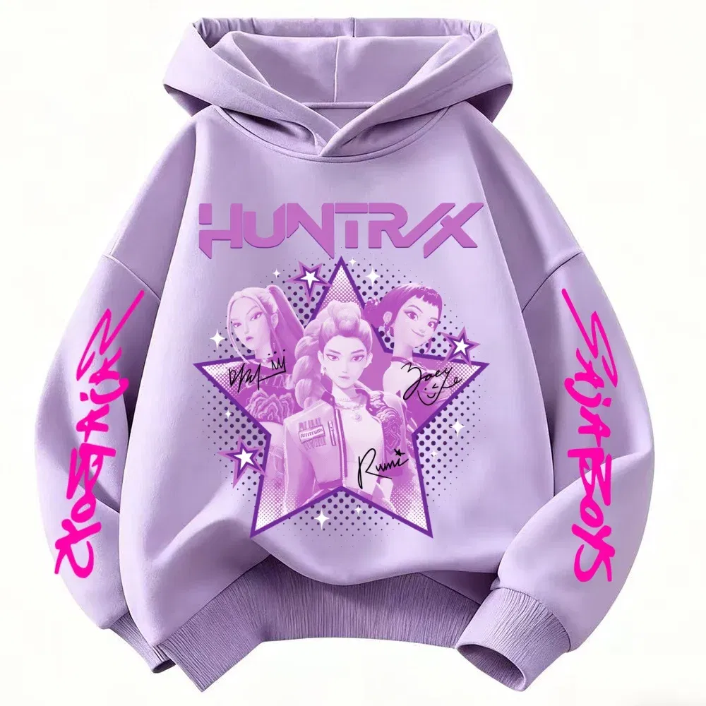 Color: Blue, Kid Size: 7 - KPop Demon Hunter Huntrix Children's Sweatshirt Autumn New Boys Girls Fashion Street Pullover Children's Clothing