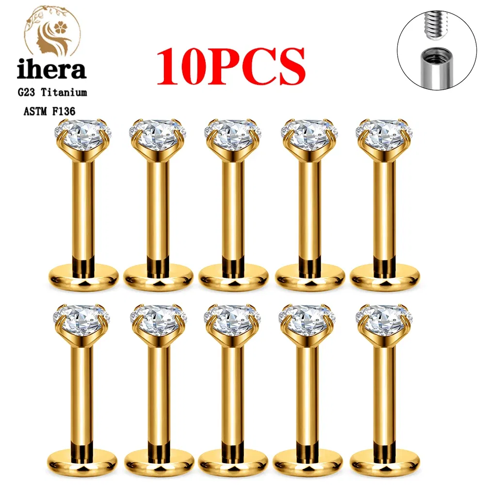 Metal color: Rhodium Plated, Ships From: CHINA, Main Stone Color: GRAY - 10PCS G23 Titanium Labret Piercing Lip Ring 16G F136 Internal Thread Nose Stud Earring Tragus Helix Cartilage Piercing Jewelry