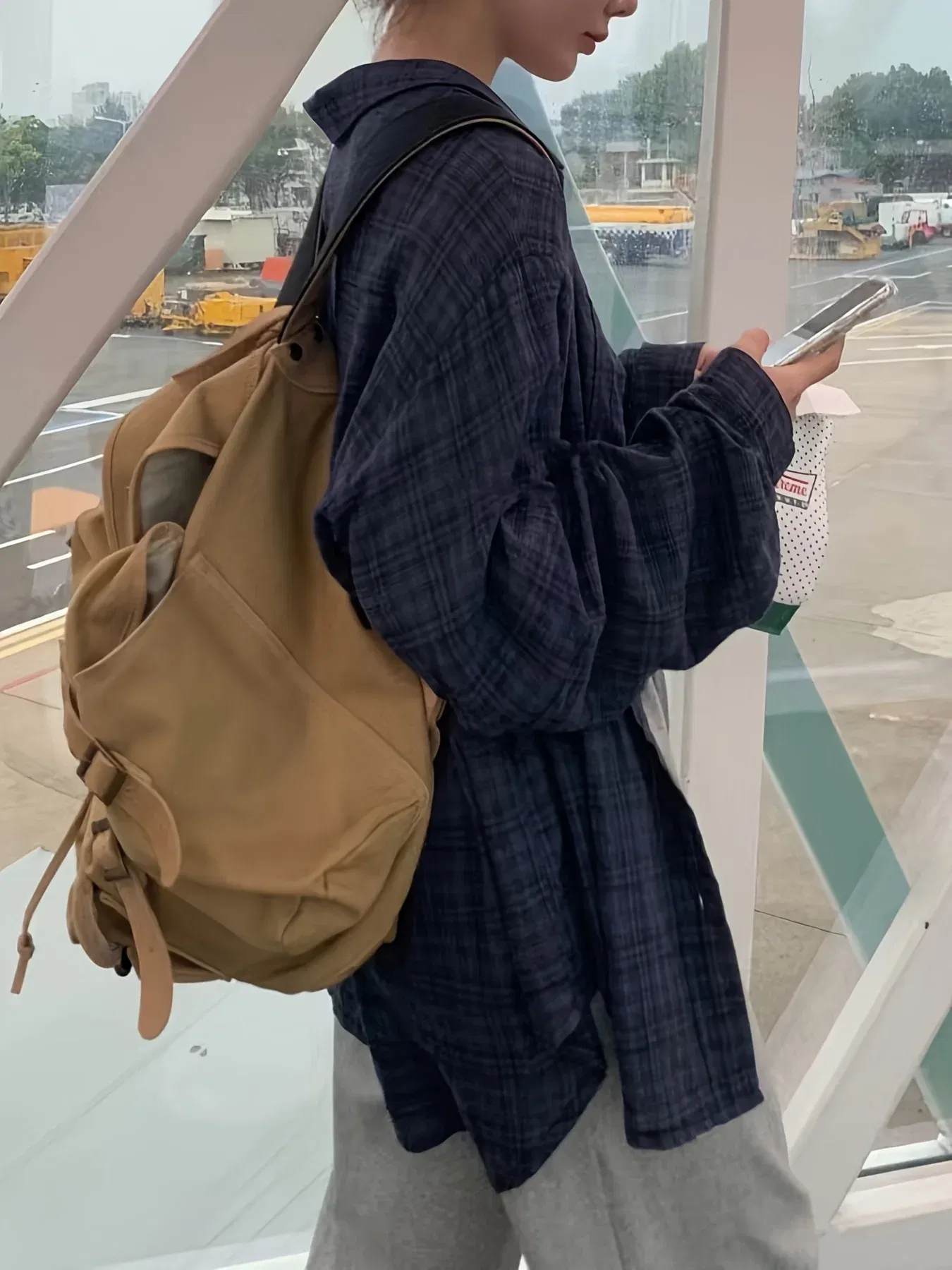 Color: Orange, Size: 5XL - 2025 Large Size Women's Navy Blue Plaid Loose Outside The Spring and Summer Travel Essential Sunscreen Shirt Thin Coat