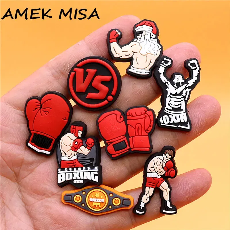 Color: GRAY, Ships From: CHINA - 1Pcs Boxing Champion Style Sandals Shoe Charms Accessories PVC MMA VS One Clogs Pins Badges Shoe Clips Buckle Fit Kids