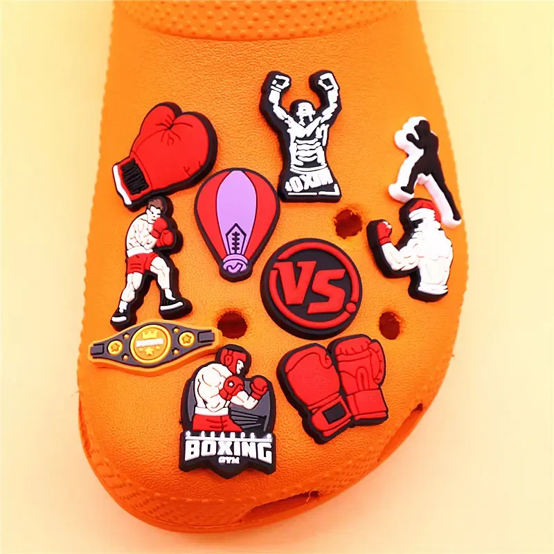 Color: GRAY, Ships From: CHINA - 1Pcs Boxing Champion Style Sandals Shoe Charms Accessories PVC MMA VS One Clogs Pins Badges Shoe Clips Buckle Fit Kids