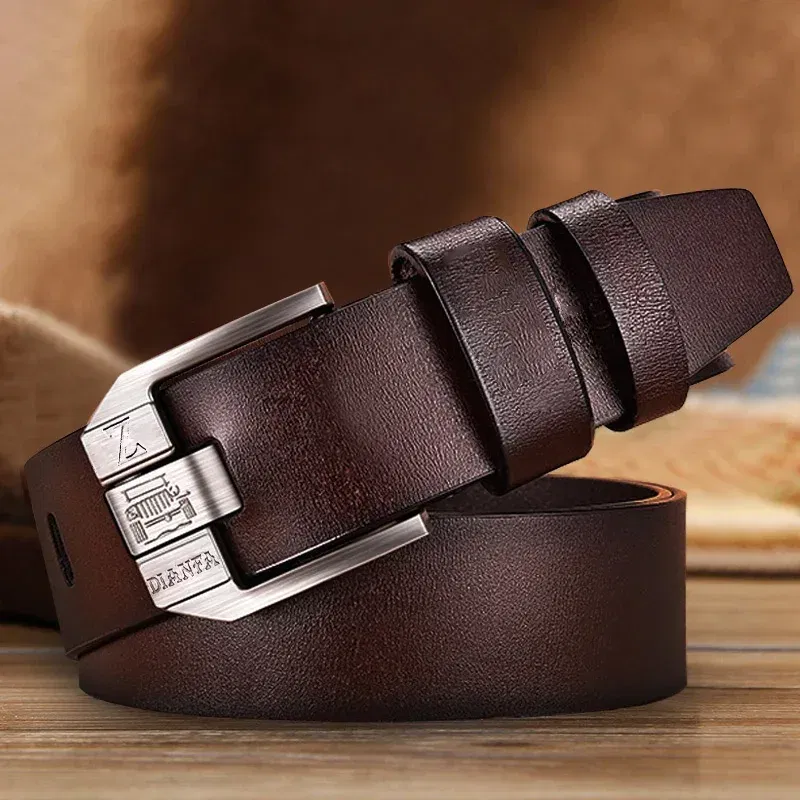 Color: black, Belt Length: 130cm - 130CM Leather Cowhide Men's Belt Fashion Metal Alloy Pin Buckle Adult Luxury Brand Jeans Business Casual Waist Male Strap Brand