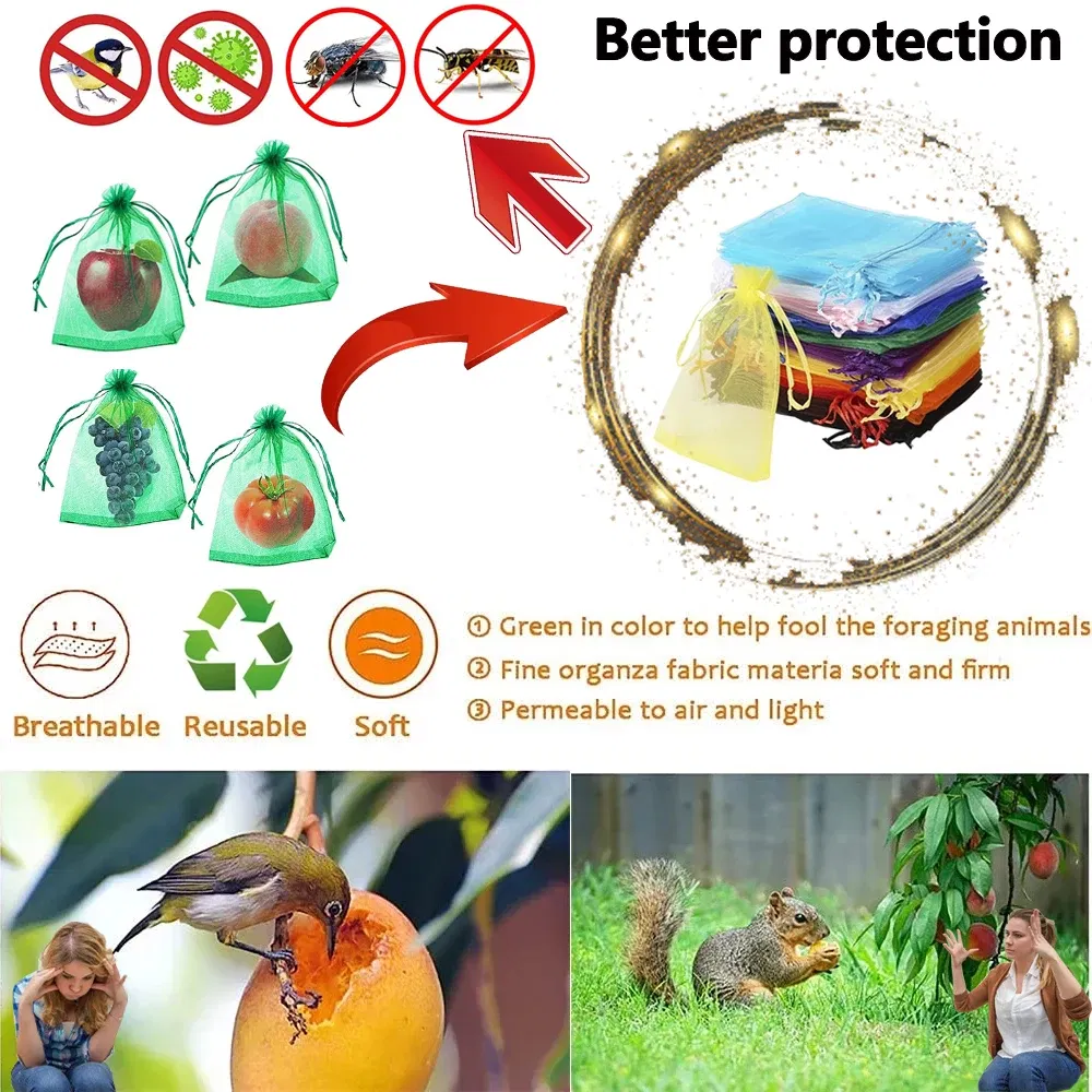 Color: light yellow, Size: M - 20-200PCS Vegetable Grapes Fruit Grow Bags Fruit Protection Bags Garden Anti-Bird Netting Mesh Bag Strawberry Bags Garden Tools