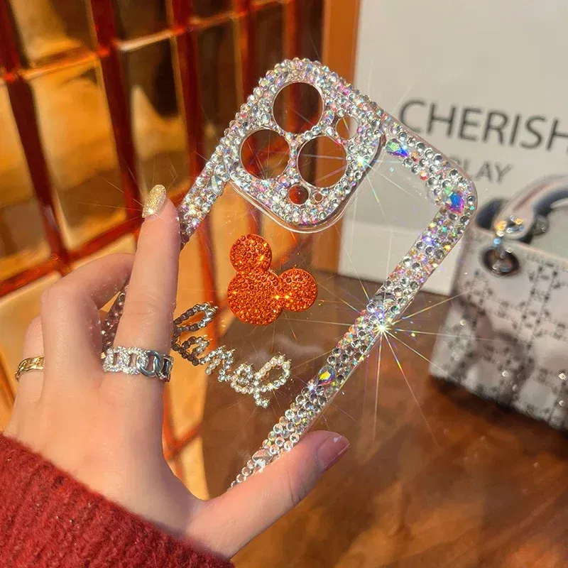 Color: Beige, Material: Silicon - Bling Glitter 3D cute cartoon Diamond soft silicon phone case For iphone 15 14 13 12 11 Pro Max 7 8 Plus X XS XR MAX Clear Cover