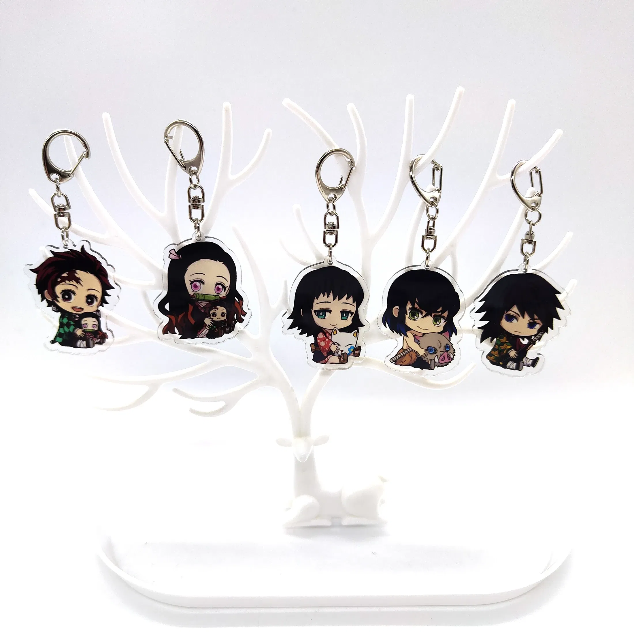 Color: GRAY - 16pcs/set Anime Keychains Keychain Demon Slayer Kimetsu No Yaiba Acrylic Key Ring Cute Funny Cartoon for Friends wholesale