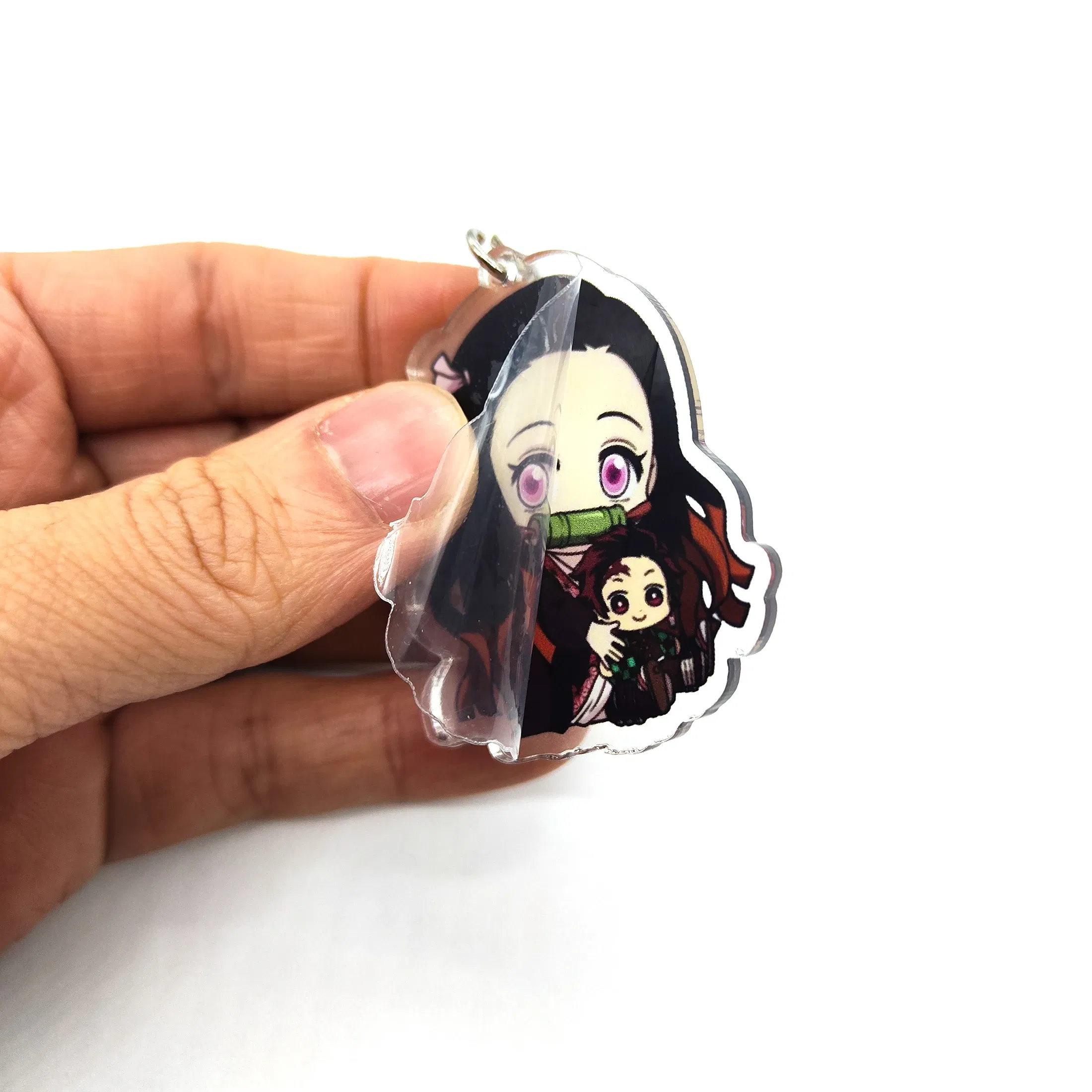 Color: GRAY - 16pcs/set Anime Keychains Keychain Demon Slayer Kimetsu No Yaiba Acrylic Key Ring Cute Funny Cartoon for Friends wholesale